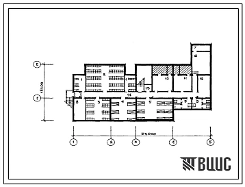 Типовой проект П-4-250(214-03-24.88) Хозяйственно-бытовые помещения в подвале детского дома смешанного типа на 20 мест со стенами из кирпича, (убежище на 250 человек, размеры убежища 33м на 15,3м, режимы вентиляции 1,2,3).