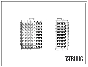 Типовой проект 94-026/73 Девятиэтажная крупнопанельная торцевая левая блок-секция на 36 квартир (двухкомнатных 2Б-27, трехкомнатных 3Б-9) с шагом поперечных стен 2,7 и 3,3 м, для строительства во 2 и 3 климатических районах Украинской ССР