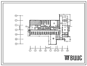 Типовой проект П-4-930(222-1-481.86) Хозяйственно-бытовые помещения в подвале школы на 22 класса (834-864 учащихся) в конструкциях серии 1.020-1(83)), (убежище на 930 человек, размеры убежища 43,1м на 36м, режимы вентиляции 1,2).