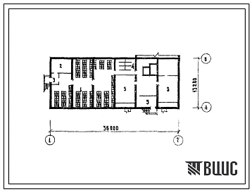 Типовой проект Б-1-300(254-4-24с) Двойное использование помещений подвала поликлиники на 380 посещений  в смену со стенами из кирпича, (убежище на 300 человек, размеры убежища 36м на 13,2м, режимы вентиляции 1,2).