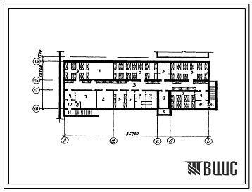 Типовой проект П-1-300(254-1-149.2с.87) Вспомогательные помещения в подвале главного корпуса участковой больницы на 50 коек с поликлиникой на 100 посещений в смену, (убежище на 300 человек, размеры убежища 36,2м на 14,4м, режимы вентиляции 1,2).