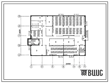 Типовой проект П-4-741(264-12-257.86) Хозяйственно-бытовые помещения в подвале клуба на 375 мест посетителей(зал на 300 мест), (убежище на 741 человек, размеры убежища 30м на 24м, режимы вентиляции 1,2).
