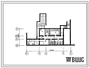 Типовой проект П-1-150(254-6-2) Вспомогательные помещения главного корпуса дома-интерната на 100 мест для взрослых инвалидов (убежище на 150 человек, размеры убежища 39,5м на 15м, режимы вентиляции 1).