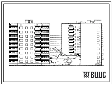 Типовой проект 87-020/75 Девятиэтажная торцовая правая блок-секция на 36 квартир (Т-1Б.2Б.3Б.4Б)