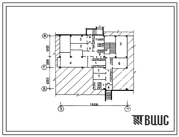 Типовой проект П-4-85(252-42.84) Хозяйственно-бытовые помещения в подвале поликлиники на 250 посещений в смену (в конструкциях серия 1.020-1), (убежище на 85 человек, размеры убежища 18м на 15м, режимы вентиляции 1,2).