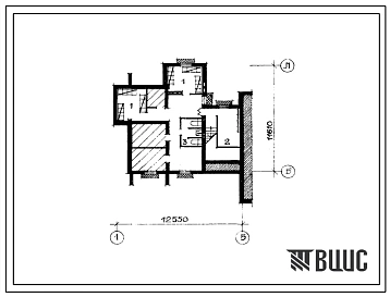 Типовой проект П-3-30(212-08) Хозяйственно-бытовые помещения, приспосабливаемые под ПРУ, в подвале двухэтажной блок-секции на 4 квартиры 3Б-2Б (рядовая), (убежище на 30 человек, размеры убежища 12,55м на 11,61м, режимы вентиляции 1).