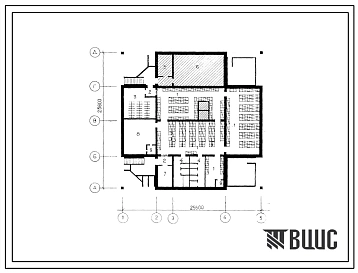 Типовой проект П-2-450(254-8-43.01.86) Вспомогательные помещения в подвале главного корпуса межбольничной аптеки для обслуживания больниц вместимостью от 1000 до 2000 коек, (убежище на 450 человек, размеры убежища 25,6 на 25,6м, режимы вентиляции 1,2).