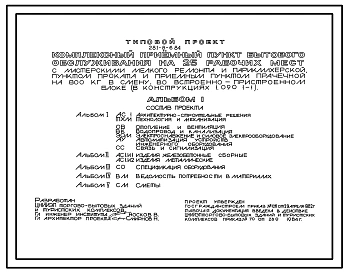 Типовой проект 281-8-6.84 Комплексный приемный пункт бытового обслуживания  на 25 рабочих мест с мастерскими мелкого ремонта и парикмахерской, пунктом проката и  приемным пунктом прачечной на 800 кг в смену во встроено – пристроенном блоке.