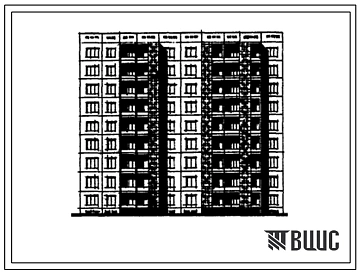 Типовой проект 105-060с/1 Девятиэтажная 45-квартирная блок-секция 3Б.3Б.-3Б.1Б.1Б. (торцевая правая).