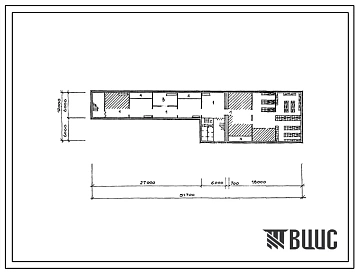 Типовой проект П-4-221(416-4-118.87) Помещения технического подвала зданий бытовых помещений на 400 рабочих со здравпунктом и столовой, приспосабливаемые под ПРУ (убежище на 221 человек, размеры убежища 51,7м на 12м, режимы вентиляции 1,2,3).