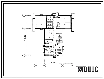 Типовой проект Б-1-220(254-1-106С) Хозяйственно-бытовые помещения подвала унифицированного терапевтического корпуса на 120 коек, (убежище на 220 человек, размеры убежища 37,22м на 32,84м, режимы вентиляции 1,2).