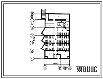 Типовой проект Б-1-300(212-3-24) Хозяйственно-бытовые помещения в подвале главного корпуса дома-интерната для инвалидов от 18 до 45 лет с поражением опорнодвигательного аппарата, (убежище на 300 человек, размеры убежища 34,м на 18м, режимы вентиляции 1,2)