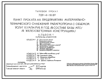 Типовой проект 709-4-18.89 Пункт проката на предприятиях материально-технического снабжения Райагропрома с объемом услуг 0,3 млн. руб. в год в составе базы МТС (в железобетонных конструкциях)