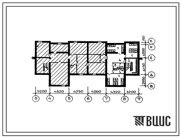 Типовой проект П-4-50(114-000-804.13.89) Хозяйственно-бытовые помещения в подвале секционного 8 квартирного жилого дома со стенами из кирпича, (убежище на 50 человек, размеры убежища 23,55м на 11,25м, режимы вентиляции 1).