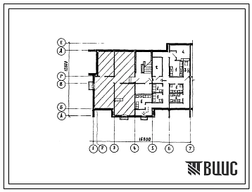 Типовой проект Б-2-49(210-026) Хозяйственно-бытовые помещения в подвале 4этажной 8квартирной торцевой блок-секции с квартирами 3б-чб(левой), (убежище на 49 человек, размеры убежища 16,8м на 12,6м, режимы вентиляции 1,2).