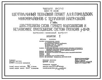 Типовой проект 903-4-38.86 Центральный тепловой пункт для городских микрорайонов тепловой нагрузкой 7 МВт. Двухступенчатая схема горячего водоснабжения и независимое присоединение системы отопления. Каркасно-панельный вариант