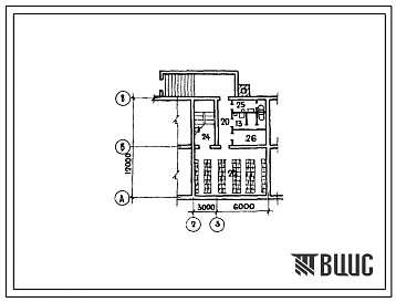 Типовой проект Б-1-100(416-5-20) Хозяйственно-бытовые помещения в подвале казармы военизированной охраны тип 3 приспосабливаемых под ПРУ(убежище на 100 человек, размеры убежища 12м на 9м, режимы вентиляции 1,2).