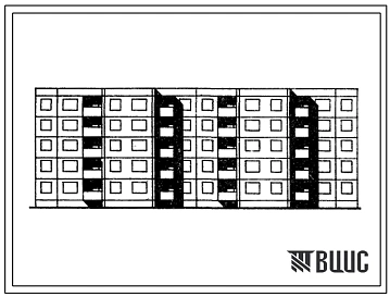 Типовой проект 92-020с/1 Блок-секция 5-этажная 39-квартирная, рядовая с торцовыми окончаниями 1Б.2Б.3Б.3Б - 1Б.2Б.3Б.3Б