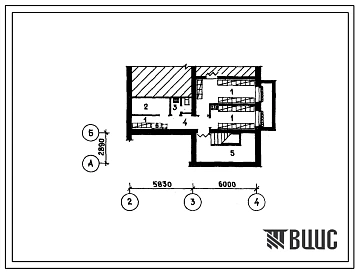 Типовой проект П-4-50(264-24-13.88) Хозяйственно-бытовые помещения в подвале государственного архива на 300 тыс.единиц хранения со стенами из кирпича, (убежище на 50 человек, размеры убежища 11,83м на 2,89м, режимы вентиляции 1,2,3).