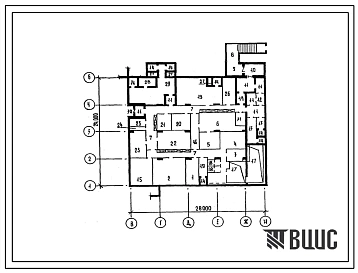 Типовой проект АII(III,IV)-60(254-8-48.2.88) Вспомогательные помещения в подвале городской аптеки 1 группы (со стенами из кирпича), (убежище на 60 человек, размеры убежища 28м на 24м, режимы вентиляции 1,2).