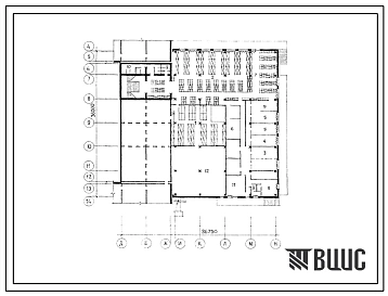 Типовой проект П-4-591(221-1-536с.87) Хозяйственно-бытовые помещения в подвале школы на 33 класса (1266 учащихся) в конструкциях серии 1.090, (убежище на 591 человек, размеры убежища 36,75м на 36м, режимы вентиляции 1,2).