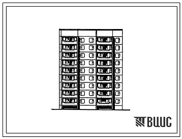 Типовой проект 135-0342с.13.87 9-этажная блок-секция общежития семейной молодежи торцевая левая на 126 человек для Бурятской АССР