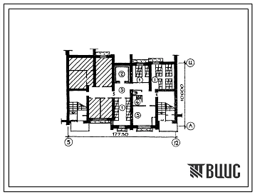 Типовой проект П-4-70(114-212-2.2) Хозяйственно-бытовые помещения в подвале секционного жилого дома на 8 квартир, (убежище на 70 человек, размеры убежища 17,73м на 10,6м, режимы вентиляции 1,2,3).