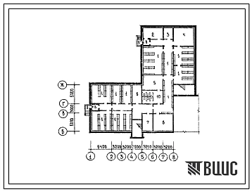 Типовой проект П-1-(4)-600(221-1-25-391) Хозяйственно-бытовые помещения подвала неполной средней школы на 9 классов (216 учащихся), (убежище на 600 человек, размеры убежища 35м на 25,6м, режимы вентиляции 1).