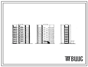 Типовой проект 124-013 Девятиэтажная блок-секция торцевая правая на 45 квартир (однокомнатных 1А-9, 1Б-9; двухкомнатных 2А-9, 2Б-9; трехкомнатных 3Б-9). Для строительства во 2В климатическом подрайоне