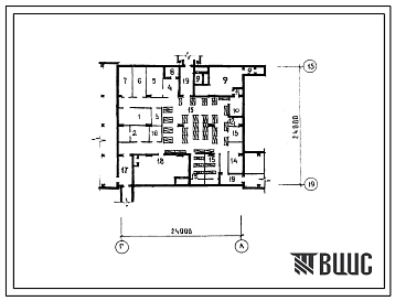 Типовой проект А-3-100(252-2-20) Хозяйственно-бытовые помещения, приспосабливаемые под ПРУ в подвале главного корпуса родильного дома на 250 коек с женской консультацией, (убежище на 100 человек, размеры убежища 24м на 24м, режимы вентиляции 1,2).