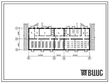 Типовой проект П-2-278(223-1-514с.13.86) Помещения хозяйственно-бытового назначения в подвале учебного блока неполной средней общеобразовательной школы (216 учащихся), (убежище на 278 человек, размеры убежища 33,6м на 12,6м, режимы вентиляции 1,2,3).