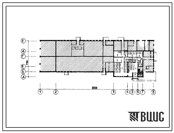 Типовой проект Б-3-384(284-3-35) Помещения 1 этажа зданий предприятий хозяйственно-технического обслуживания, (убежище на 384 человек, размеры убежища 68,1м на 21м, режимы вентиляции 1).