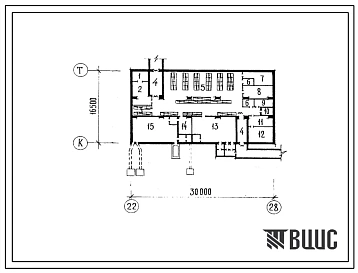 Типовой проект А-3-81(252-3-29) Помещения вспомогательного назначения в подвале главного корпуса кардиологического диспансера на 240 коек, (убежище на 81 человек, размеры убежища 30м на 16,5м, режимы вентиляции 1,2).