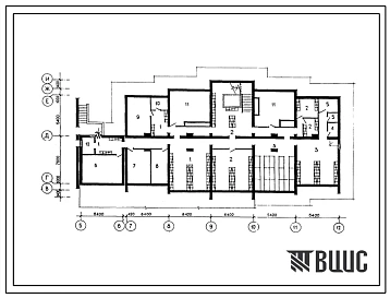 Типовой проект П-4-230(285-5-63с.13.86) Хозяйственно-бытовые помещения подвала гостиницы, (убежище на 230 человек, размеры убежища 38,85м на 18,8м, режимы вентиляции 1,2).