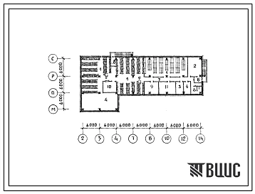 Типовой проект П-3-364(222-1-477с.86) Хозяйственно-бытовые помещения в подвале школы на 33 класса (1251-1296 учащихся), (убежище на 364 человек, размеры убежища 42м на 18м, режимы вентиляции 1,2).