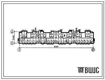 Типовой проект П-1-730(111-94-43(75.2)) Хозяйственно-бытовые помещения в подвале 9-этажного 4-секционного 144 квартирного жилого дома, (убежище на 730 человек, размеры убежища 90м на 12,9м, режимы вентиляции 1,2).