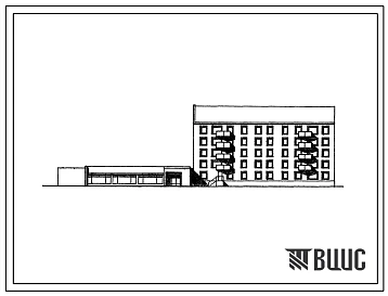 Типовой проект 114-048с.87 Блок-секция 5-этажная 28-квартирная торцовая со встроенно-пристроенным магазином "Товары для дома" торговой площадью 400 м2