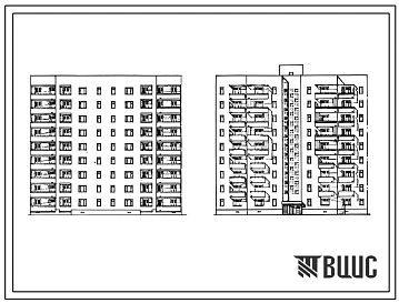 Типовой проект 87-0129.86 Девятиэтажная  блок-секция меридиальной ориентации на 54 квартиры 1Б-1Б-2Б-2Б-3Б-3Б