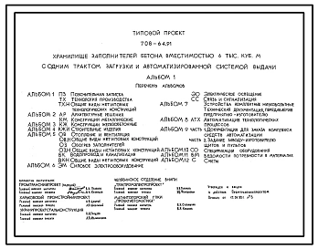 Типовой проект 708-64.91 Хранилище заполнителей бетона вместимостью 6 тыс. м3 с одним трактом загрузки автоматизированной системой выдачи
