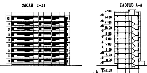 Типовой проект сп/I Дом девятиэтажный двухсекционный 54-квартирный крупнопанельный типа 2Б.