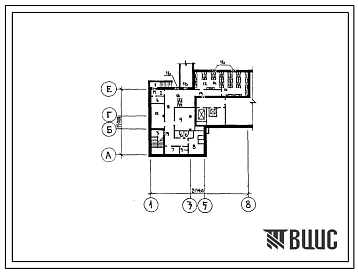 Типовой проект Б-1-130-76/156(252-3-11) Вспомогательные и подсобные помещения в подвале спального корпуса на 100 коек для психохроников, (убежище на 130 человек, размеры убежища 21,96м на 15м, режимы вентиляции 1).