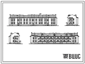 Типовой проект 114-24-227.87 Двухэтажный трехсекционный жилой дом на 16 квартир
