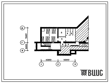 Типовой проект П-4-45(264-20-94.87) Хозяйственно-бытовые помещения в подвале здания городского райкома КПСС (стены кирпичные), тип П, (убежище на 45 человек, размеры убежища 12м на 8,44м, режимы вентиляции 1).