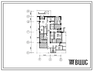 Типовой проект Б-3-112(274-20-68) Хозяйственно-бытовые помещения 1 этажа столовой доготовочной на 100 мест, работающей на сырье, (убежище на 112 человек, размеры убежища 24м на 12м, режимы вентиляции 1).