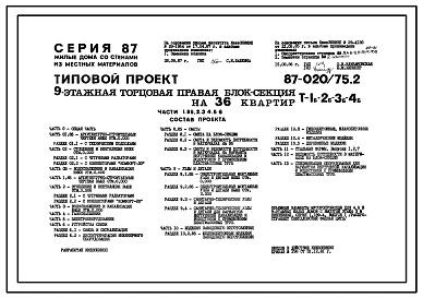 Типовой проект 87-020/75.2 9-этажная торцовая правая блок-секция Р-1Б-2Б-3Б-4Б на 36 квартир