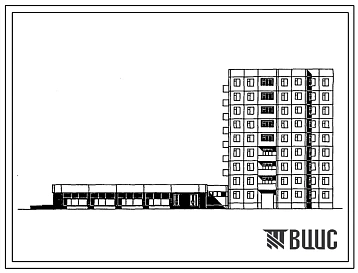 Типовой проект 97-0227.86 Девятиэтажная блок-секция рядовая торцевая на 26 квартир со встроено-пристроенным магазином «Товары для детей» торговой площадью 650 м2 (с вариантами технологических планировок)