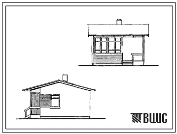 Типовой проект 184-000-704.87 Однокомнатный садовый летний домик с кухней. Площадь, м2: общая 16,2, веранды 7,2