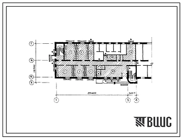 Типовой проект Б-3-126(224-3-21) Помещения 1 этажа интервала при школе(спального корпуса)(стены кирпичные) на 120 мест, (убежище на 126 человек, размеры убежища 28,6м на 13,7м, режимы вентиляции 1).