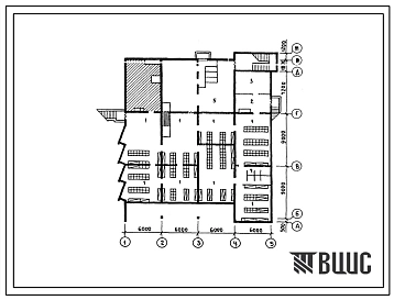 Типовой проект П-4-236(275-20-152с.13.86) Помещения в техподполье столовой на 200 мест работающей на сырье, (убежище на 236 человек, размеры убежища 28,7м на 24м, режимы вентиляции 1,2).