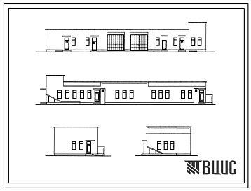 Типовой проект 254-9-102.84 Блок вспомогательных отделений наркологического диспансера на 100 посещений в смену со стационаром на 200 коек. Здание одноэтажное. Стены из кирпича.